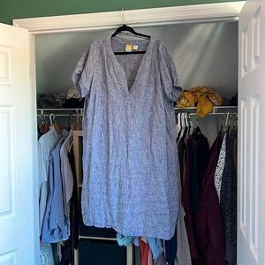 Denim blue Short sleeve linen dress, 2X, C&C California